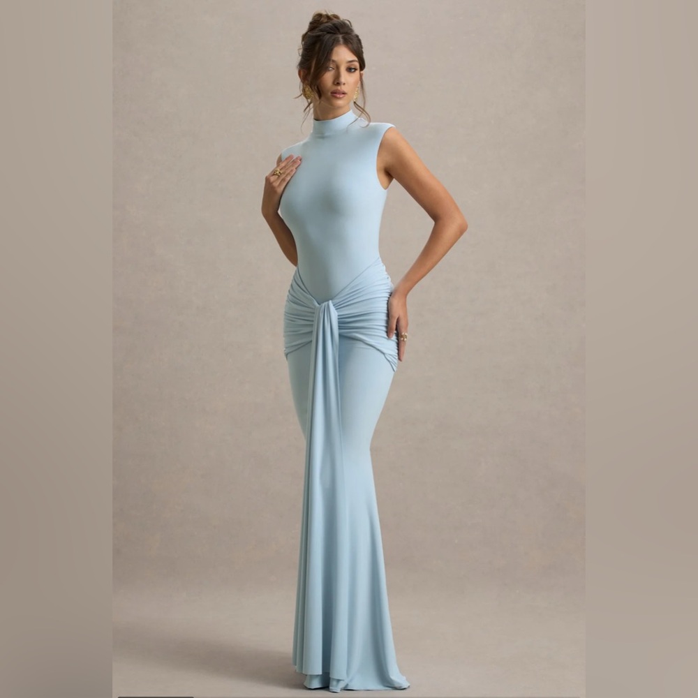 Club L London Blue Ruched Maxi Gown